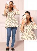 Cotton Light Yellow Casual Wear Printed Readymade Top